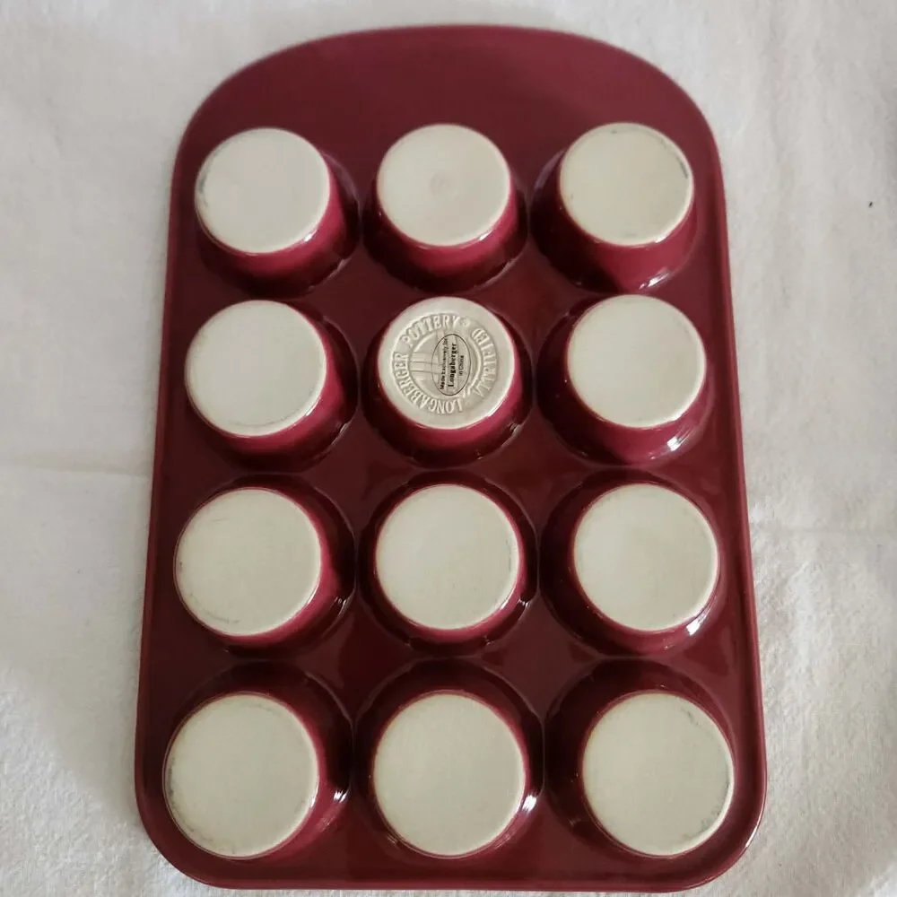 Longaberger Woven Traditions Paprika Red Pottery 12 Mini Muffin Pan Bakeware